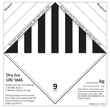 UN 1845 märke för transporter med kolsyreis, torris eller dry ice.